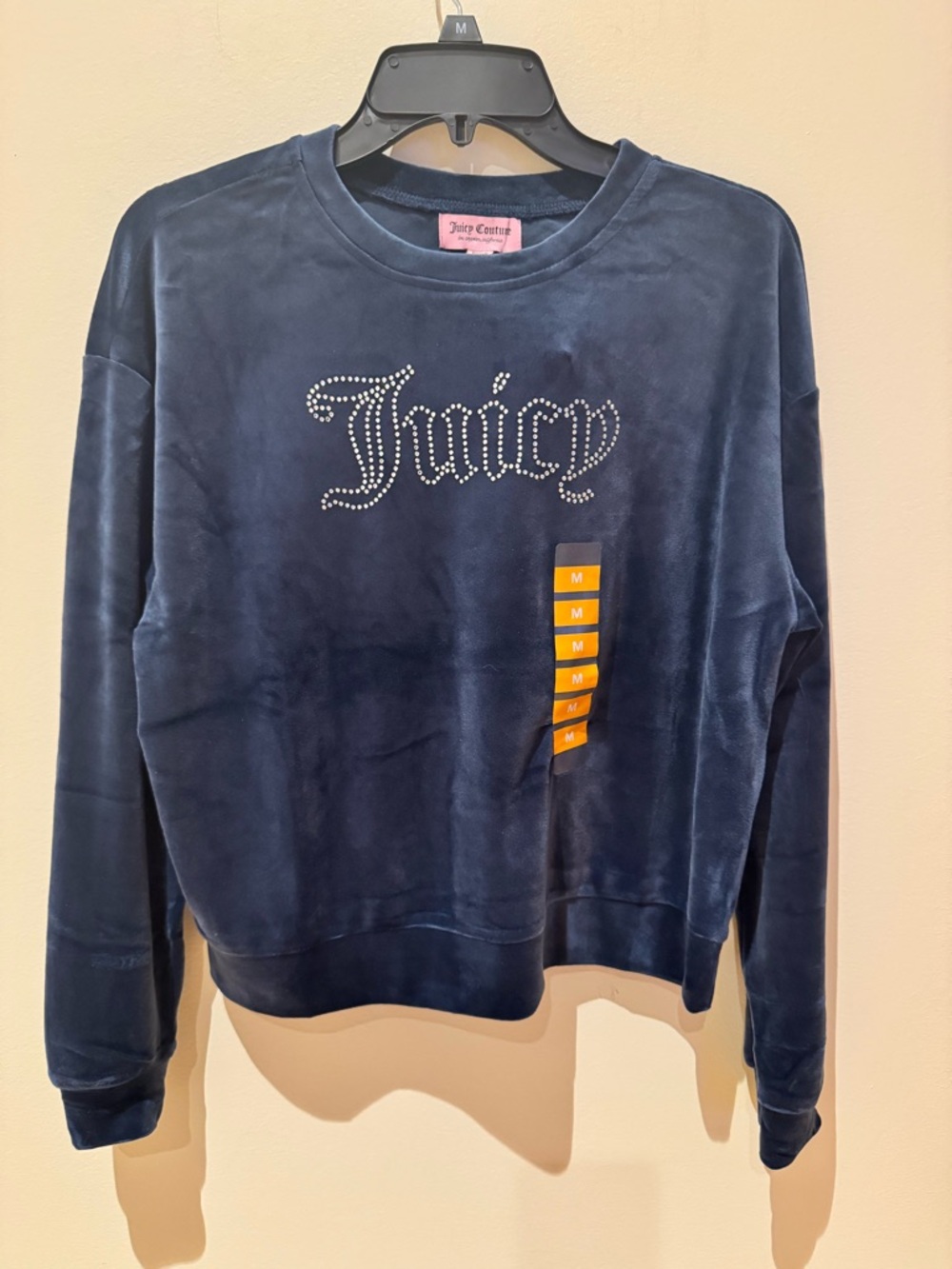 Juicy Couture Navy Velour Studded Logo Crewneck